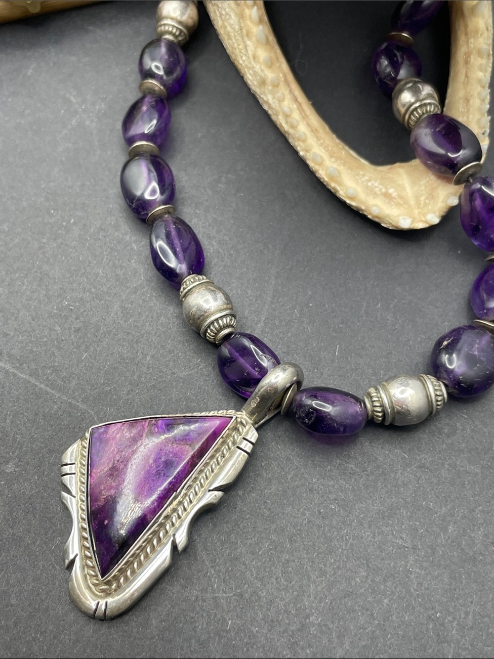 Gary G. Sanchez sugilite and amethyst beaded necklace Sterling silver B15 - Picture 3 of 7